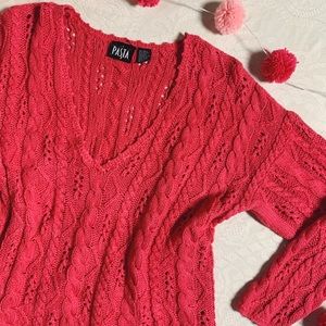 VINTAGE Hot Pink Chunky V-Neck Sweater